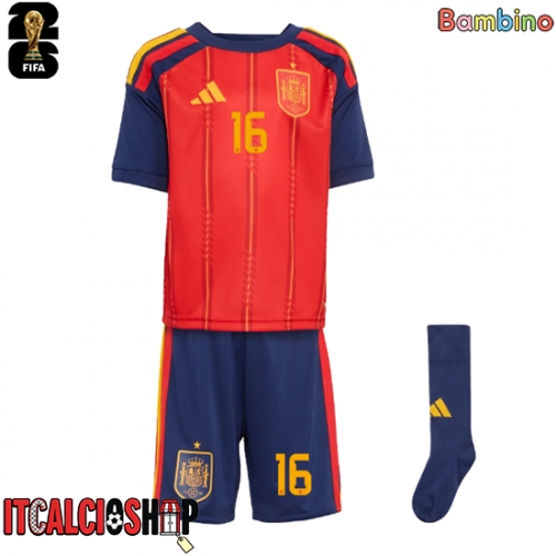Spagna Rodri Hernandez #16 Prima Maglia Bambino Mondiali 2026 Manica Corta (+ Pantaloni corti)